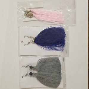 3 Pairs Tassel Earrings Blue Pink Silver NEW